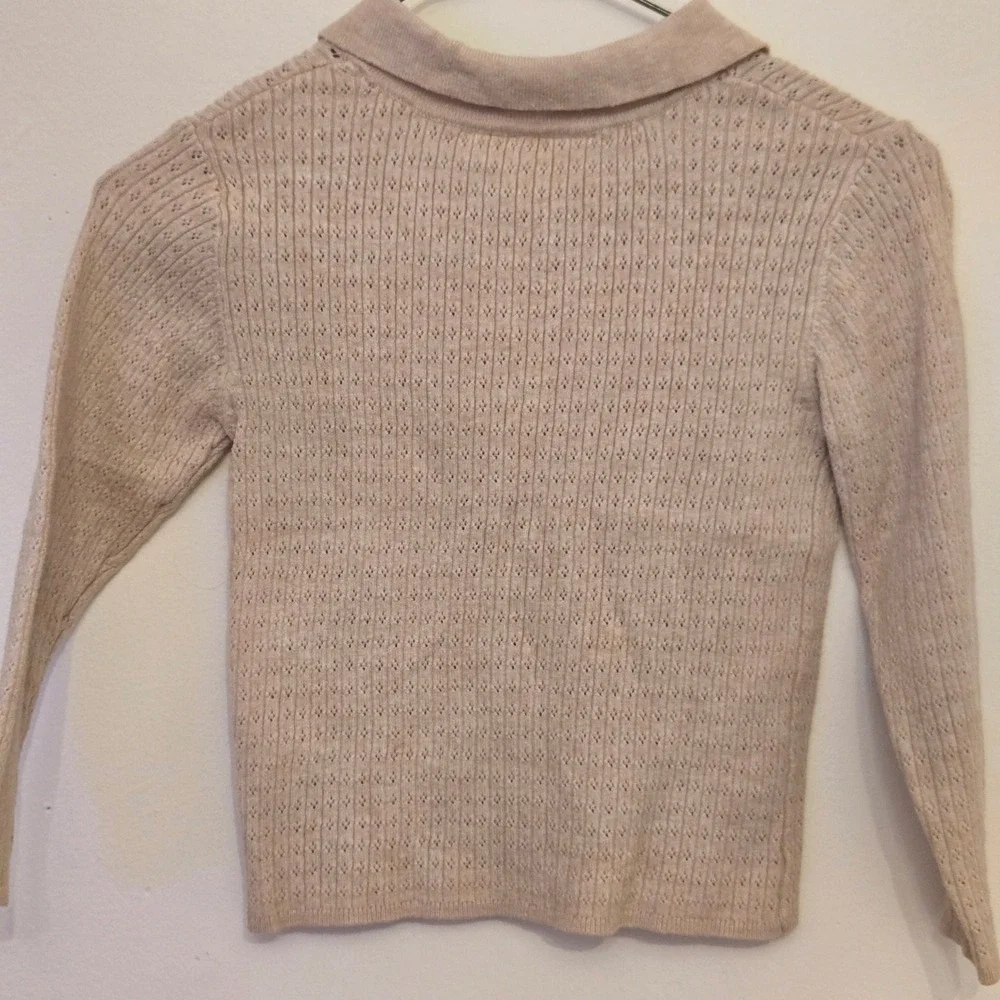 Zara Kids Beige Pointelle Knit‎ Polo Shirt Long Sleeve Tan Size 5 110cm